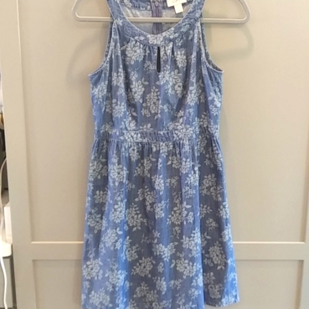 LOFT | Faded Floral Denim Sleeveless Dress | 4P